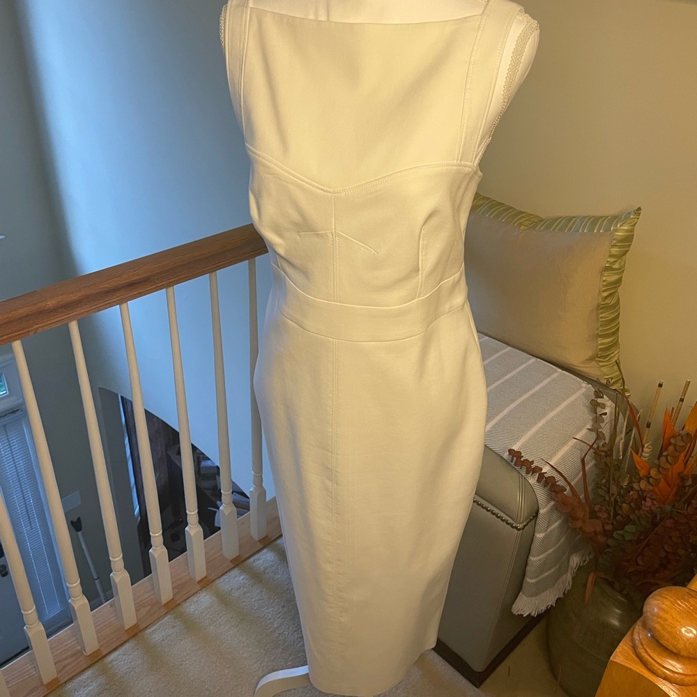 Ted Baker White Sheath Dress Square Neck Sleeveless Size 3 US 8 EUC